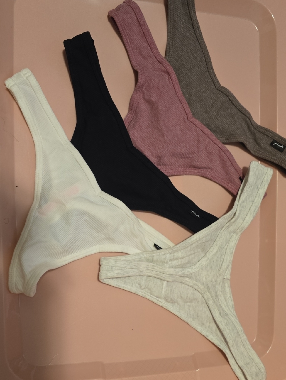 PINK Victoria's Secret 5-Pack Thong Panties in White, Black, Pink, Gray, Taupe